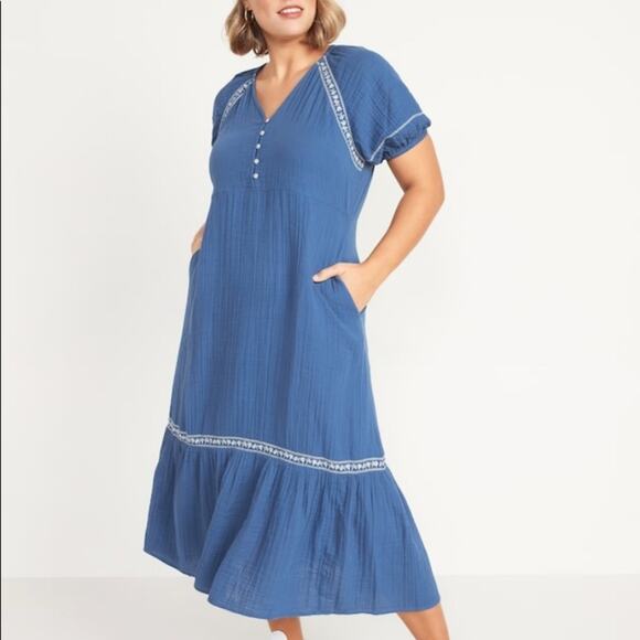 Old Navy rhapsody in blue Crinkle Crepe Maxi Swing Dress - Picture 3 of 12